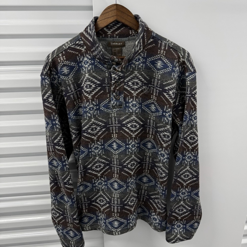 Ariat Men's Medium Southwestern Aztec Print Pullover Sweater Western Button Neck